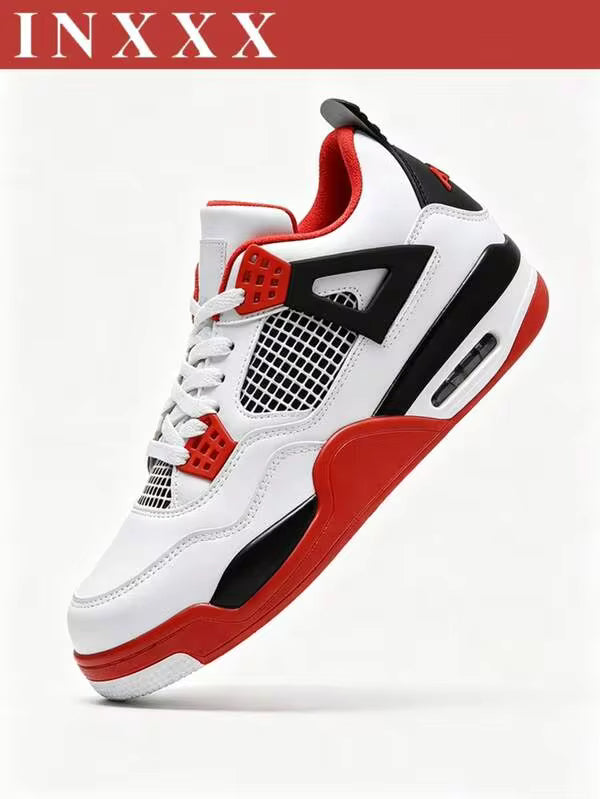 Men's White Black Red Retro High Top Basketball Sneakers - Air Cushion Breathable Non-Slip Casual Athletic Walking Shoes